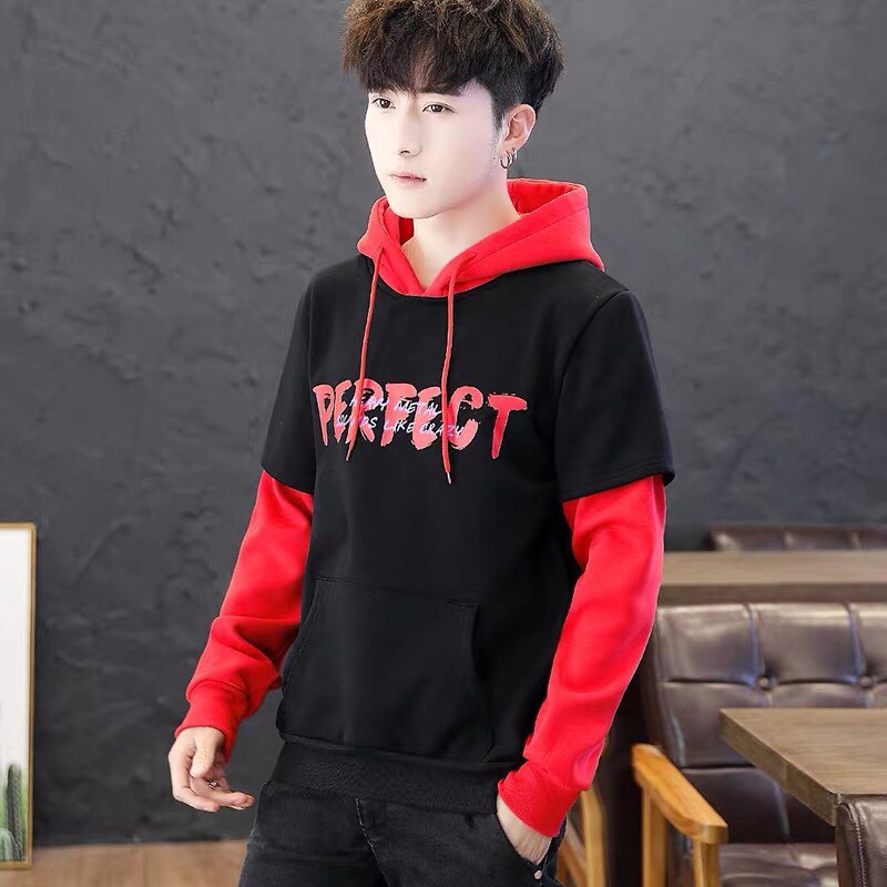 Áo Hoodie Màu Đỏ Tay Đen " Perfect " Trên Cả Sự Hoàn Hảo -fashionstarno1