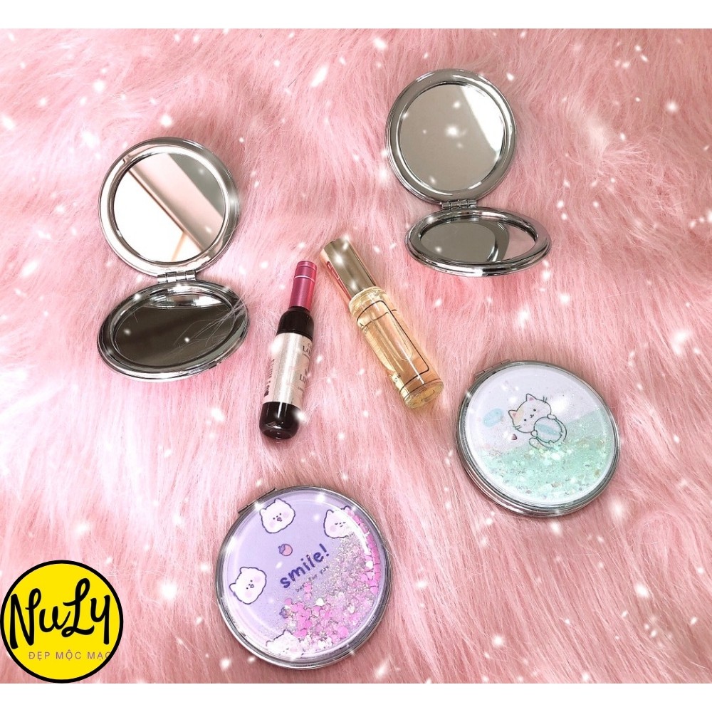 Gương trang điểm mini cầm tay siêu cute, gương kim tuyến 2 mặt bỏ túi phong cách Hàn Quốc