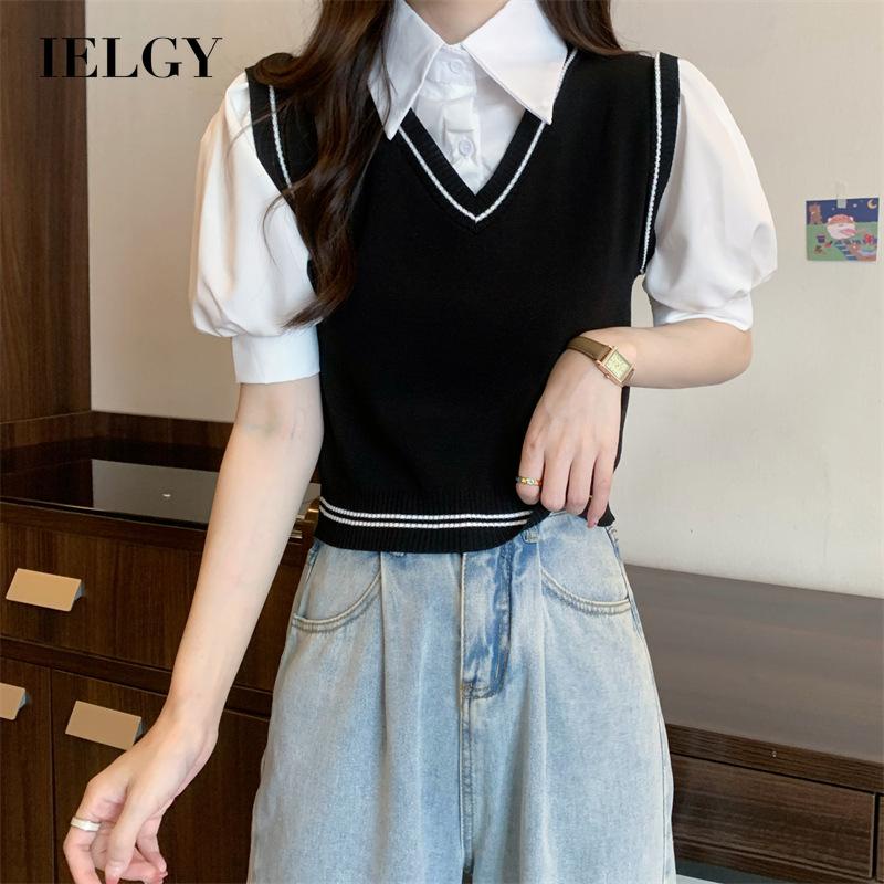 IELGY  Áo polo Dệt Kim Tay Ngắn Thời Trang Dành Cho Nữ