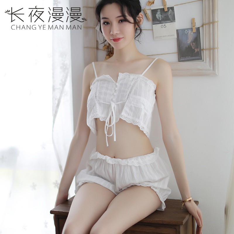 Bộ Đồ Ngủ Nữ 2 Dây Sexy Siêu HOT 2021 - Bộ Ngủ Hai Dây Set Ngủ Vải Đũi Mỏng Màu Trắng Gợi Cảm UNIVERSALXXX - DNS37 | BigBuy360 - bigbuy360.vn