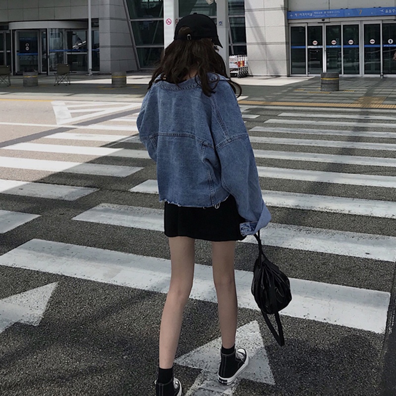 Áo bò Jean nữ ngắn ULZZANG Hàn Quốc, Áo jean nữ phiên bản mới cá tính