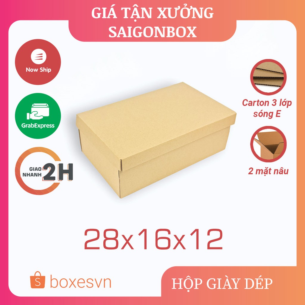 Combo 100 thùng hộp carton đựng giày dép size 28x16x12 cm