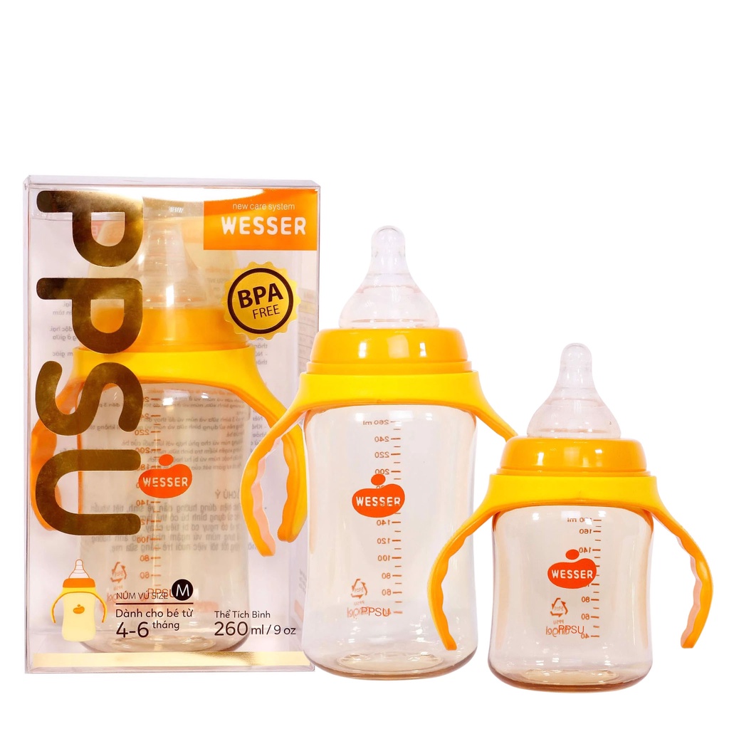 Bình sữa Wesser PPSU (cổ rộng) 189ml/260ml