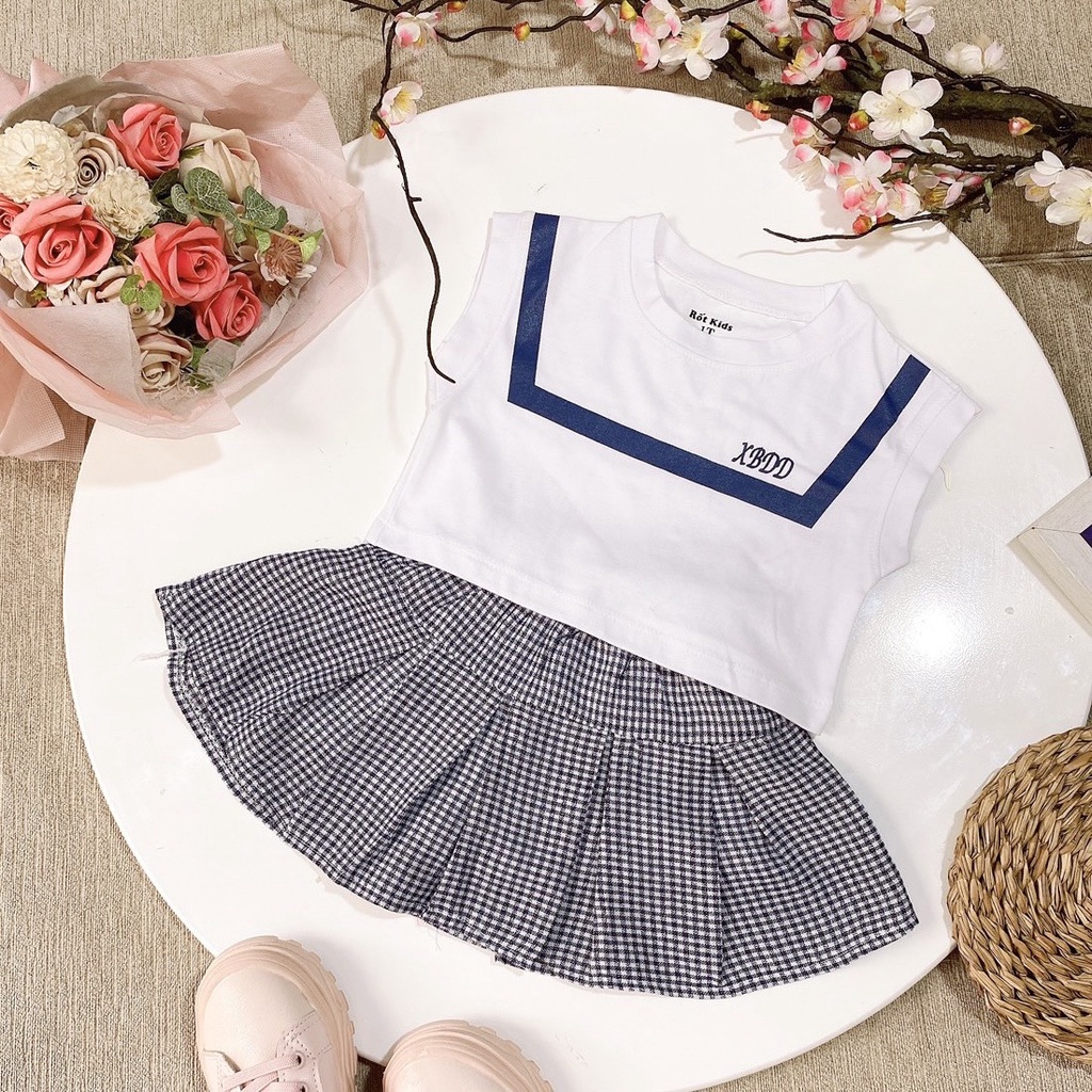 Set váy caro xanh than