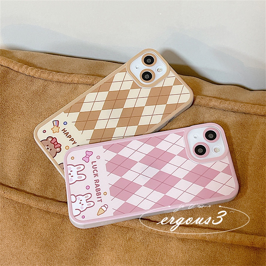 Ốp Điện Thoại Mềm Kẻ Sọc Hình Gấu / Thỏ Dễ Thương Cho iPhone 14 13 12 11 Pro Max SE2020 X XR Xs Max 7 8 6 6s Plus