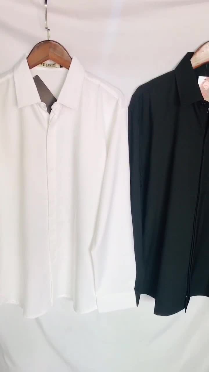 Áo sơ mi trắng nam form rộng dài tay đẹp lụa mát giấu cúc cổ bẻ hàn quốc MEMOTOP MM03 | BigBuy360 - bigbuy360.vn
