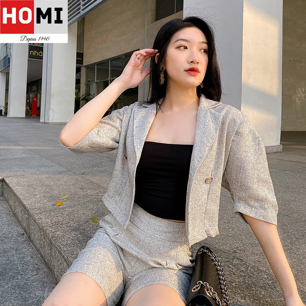 Combo Set 2 món: Áo Vest Croptop, quần Short HOMI FASHION, MÀU Xám muối tiêu | BigBuy360 - bigbuy360.vn