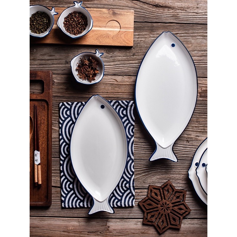 Set bát và đĩa hình con cá