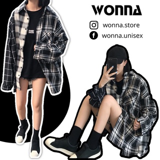 (Kèm video+ảnh thật) Áo khoác flannel sơ mi jacket ulzzang oversize unisex Hàn - Áo kẻ caro trắng đen sọc Hàn nữ