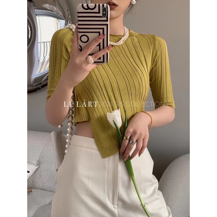 Áo Dệt Kim Tay Ngắn Màu Trơn Thiết Kế Xẻ Tà Thời Trang Mùa Hè Mới Cho Nữ