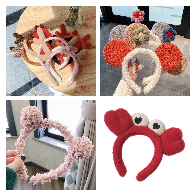 Băng Đô Cài Tóc Rửa Mặt Chống Trượt Thiết Kế Tai Gấu/Cua/Cua/Chuột Mickey Dễ Thương Kiểu Hàn Quốc
