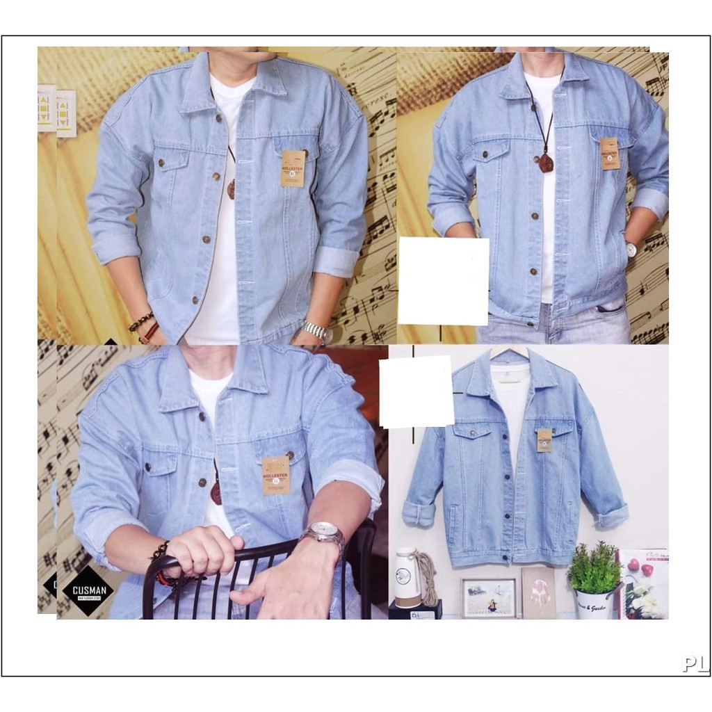 ÁO KHOÁC JEAN NỮ + NAM XANH NHẠT TRƠN FOME RỘNG ROCKTOM P#L22-6