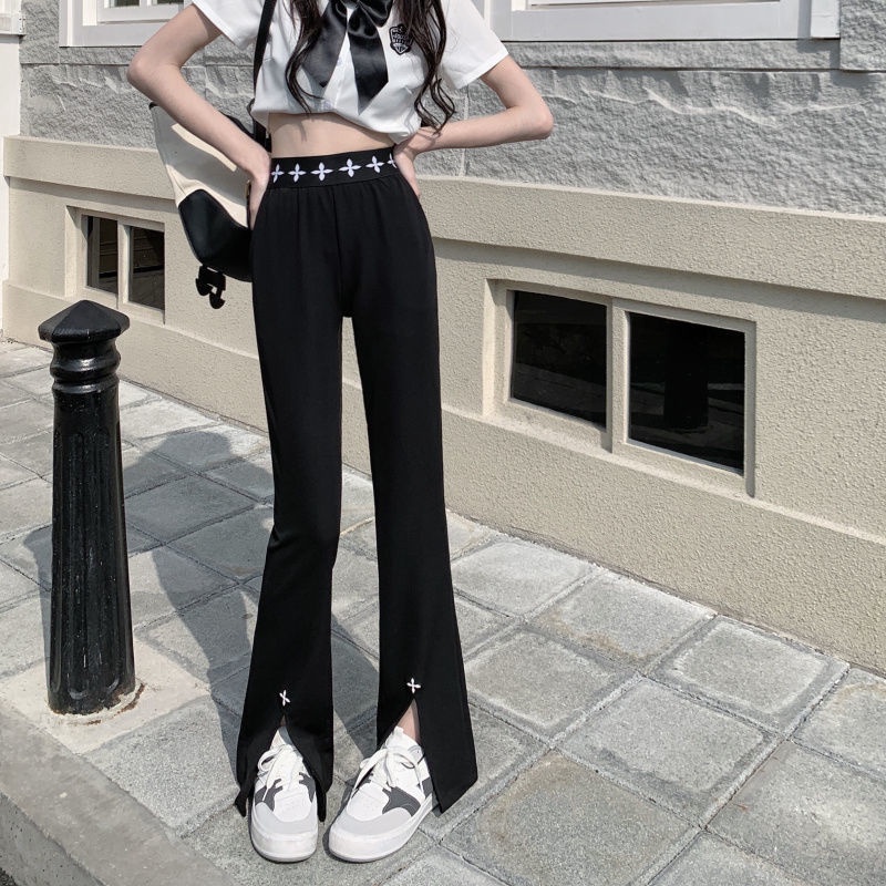 Jiashucheng Quần Thể Thao Ống Loe Xẻ Tà Dáng Rộng Mỏng Nhẹ Phong Cách Mới Mùa Hè Cho Nữ