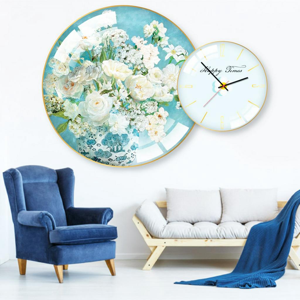 Tranh đồng hồ treo tường kim trôi trang trí phòng khách giá rẻ siêu đẹp - Chất liệu tráng gương in UV pha lê cao cấp