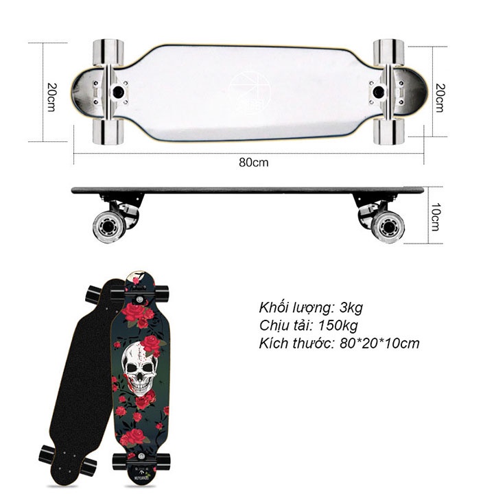 Ván trượt thể thao Cruiser Board, ván trượt thể thao longboard kích thước 80cm