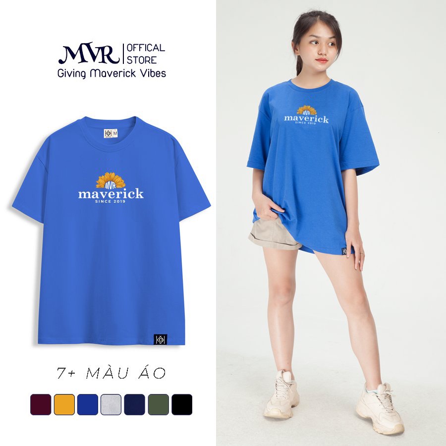 Áo Phông Thun Cotton Nam Cổ Tròn In Hình Logo Maverick Hoa Hướng Dương Since 2019 VNXK MVR KK3746