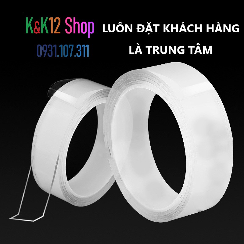 Băng keo nano 2 mặt. Cuộn keo dán silicon cố định đồ vật 3cm*5m dày 1mm giúp dễ dàng cố định đồ vật trong gia đình K03