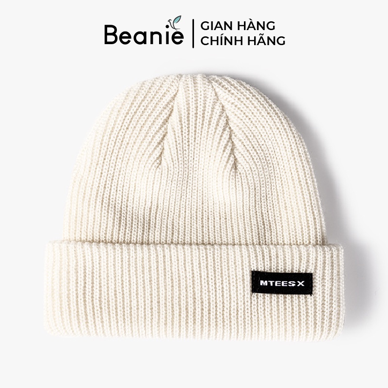 Mũ Len Thiêu Chữ MTEESX Cao Cấp BEANIE Phong Cách Hàn Quốc, Nón Len Dệt Kim Unisex Mùa Thu Đông Nam Nữ Màu Đen, Be B019