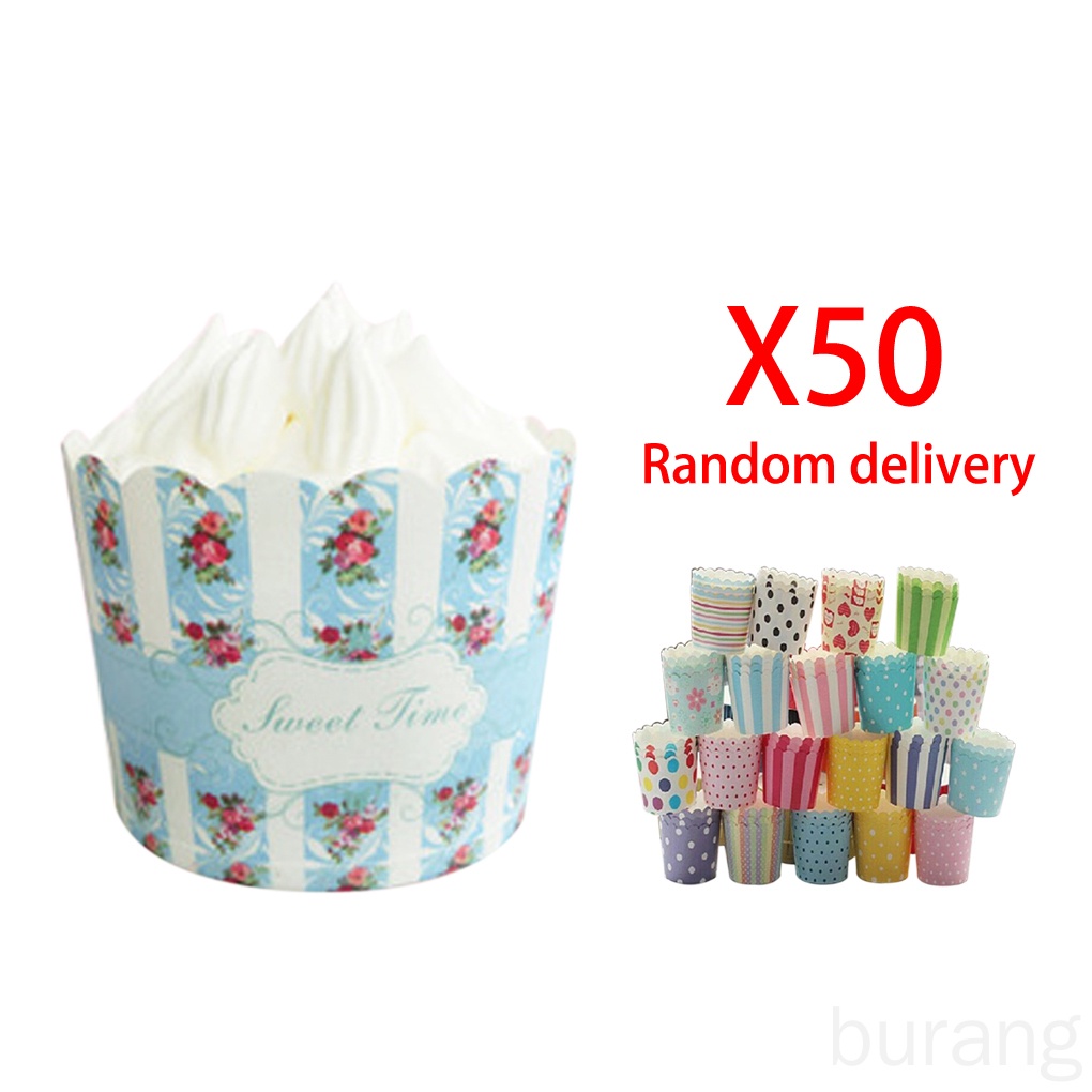 Bộ 50 cái cốc giấy làm bánh cupcake/bánh nướng xốp dùng 1 lần tiện dụng