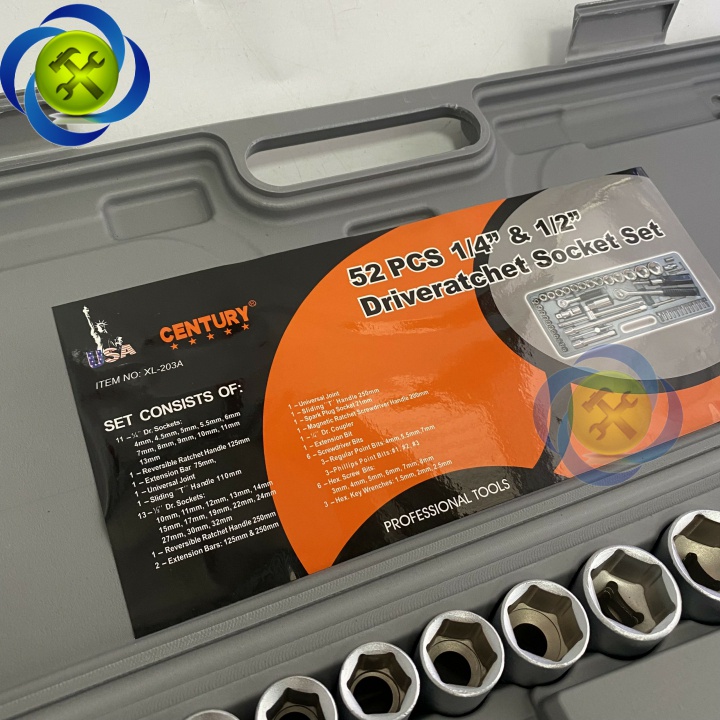 Bộ tuýp 52 chi tiết Century XL-203A (quy cách 1/4 và 1/2)