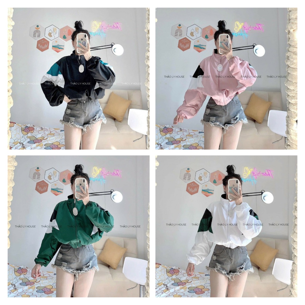 Aó Khoác Dù Ngoại Nữ Kiểu Croptop Form Rộng Cánh Dơi 2 Lớp 4 Màu Y Hình TP