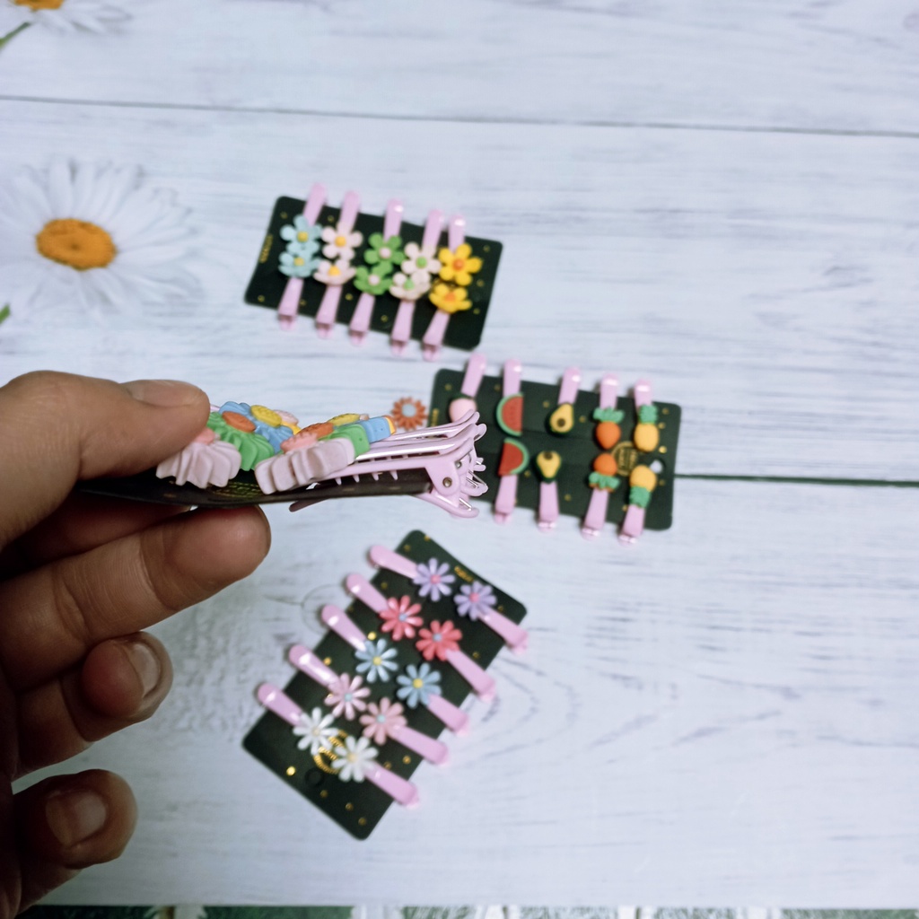 set 10 kẹp tóc hình hoa , hình trái cây xinh xắn đáng yêu cho bé gái
