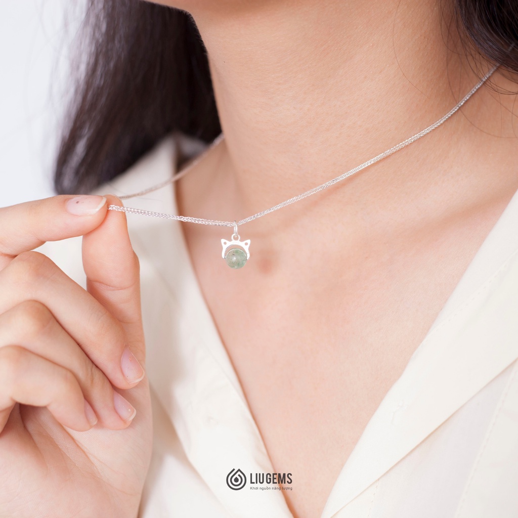 Dây Chuyền Bạc 925 Nữ Liugems 1 Hạt Size Nhỏ Tinh Tế Mix Đá Phong Thuỷ Tự Nhiên Handmade Tai Mèo