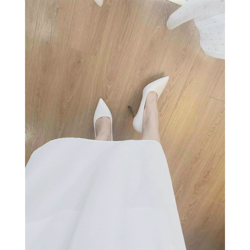 Giày cao gót dẹt trắng trơn 9cm