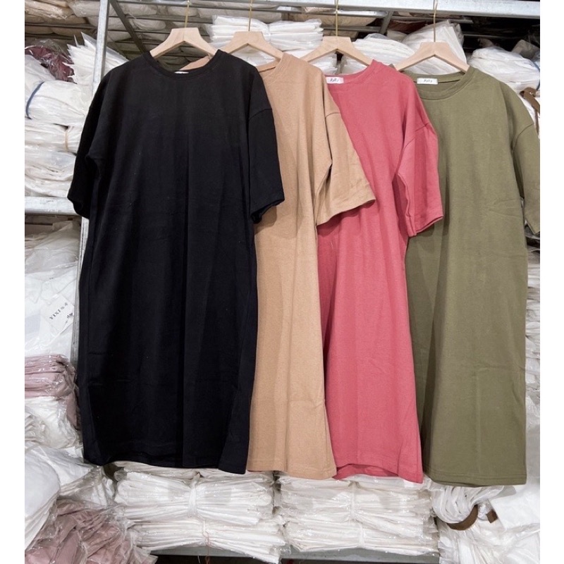 Váy dài  Đầm dáng suông màu đen trơn, thun tay lỡ bánh bèo cá tính Ulzzang