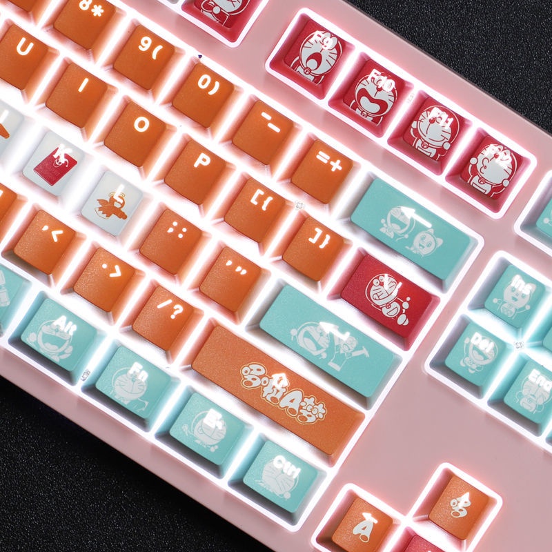 Doraemon keycap mèo Jingle ký ức tuổi thơ hoạt hình cổ điển PBT Thuốc nhuộm thăng hoa truyền ánh sáng bàn phím cơ keycap 108 phím