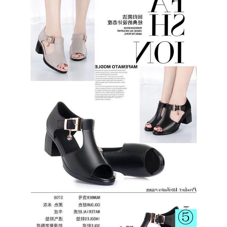 Song Sandal Da Thật Gót Vừa Dày Dặn Phong Cách Mới Mùa Hè Dễ Phối Đồ Dành Cho Phụ Nữ Trung Niên