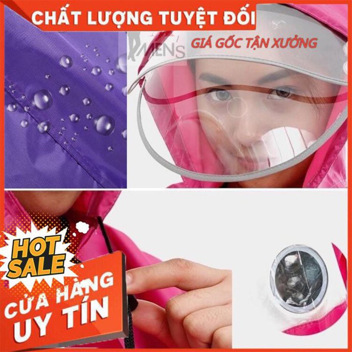 Áo Mưa 2 Đầu Phản Quang Đi Xe Máy Vải Dù, Ép PVC Chống Rách Có Kính Che Trước Mặt