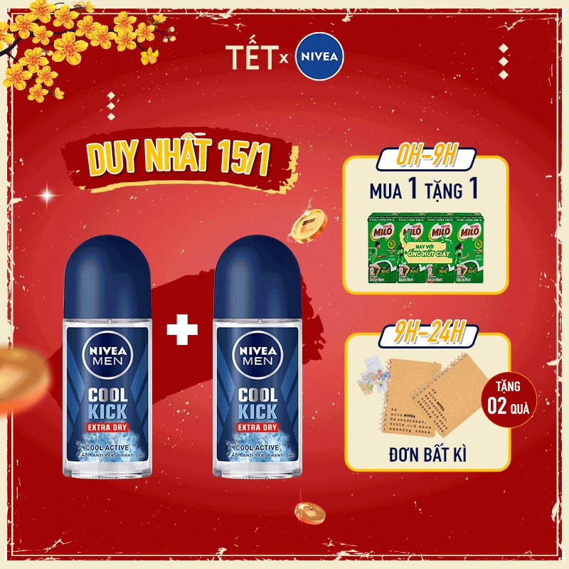 Combo 2 lăn ngăn mùi NIVEA MEN Cool Kick Mát Lạnh Thơm năng động (50ml/chai) 82886