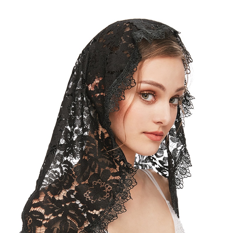 Xiangbao Khăn Choàng Ngắn Che Mặt Thiết Kế Ren Hoa Dành Cho Nhà Thờ Nữ
