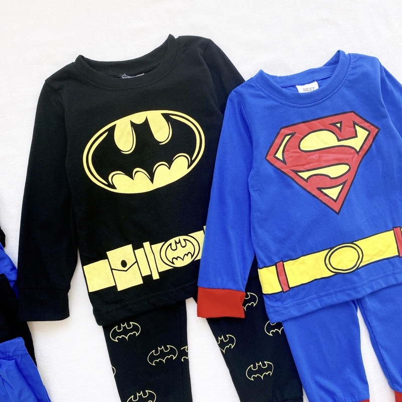 Set 2 bộ cotton dài tay cho bé trai in hình batman đen xanh cho bé từ 10-24 cân