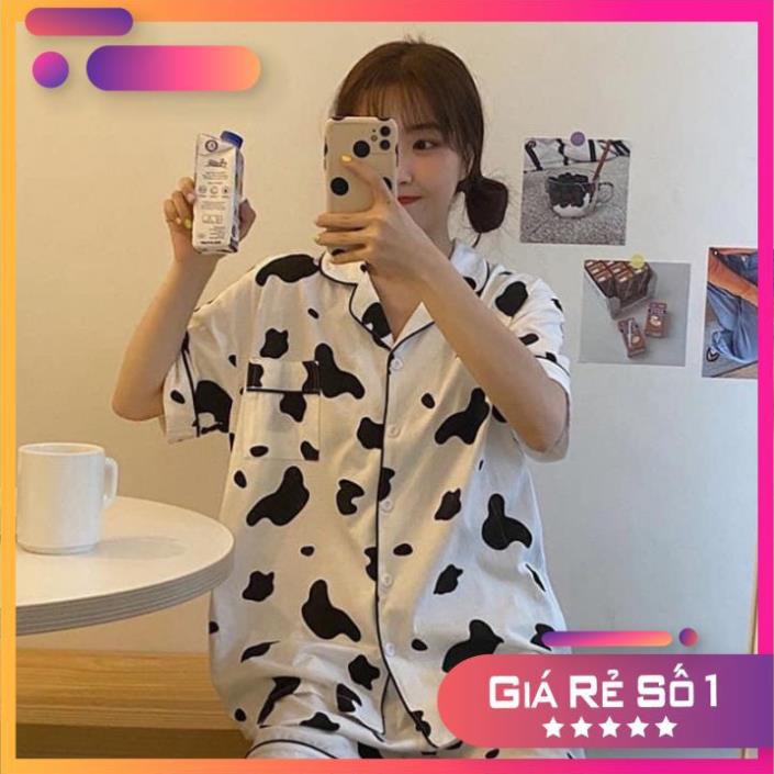 [XẢ KHO] Bộ Pijama Ngắn Tay - Bộ Ngủ Bò Sữa Ulzzang Cute Hot Trend 2021