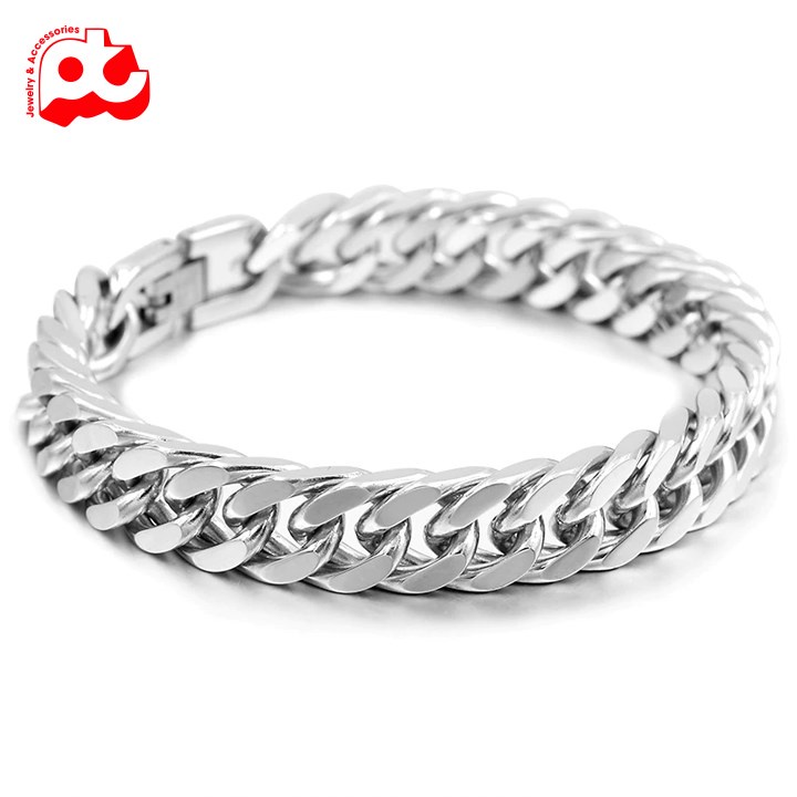 Lắc tay nam kiểu lặc đôi titan cao cấp rẻ đẹp khóa bộ cao cấp thép không gỉ PT JEWELRY cỡ 10mm màu trắng PTLTNA15