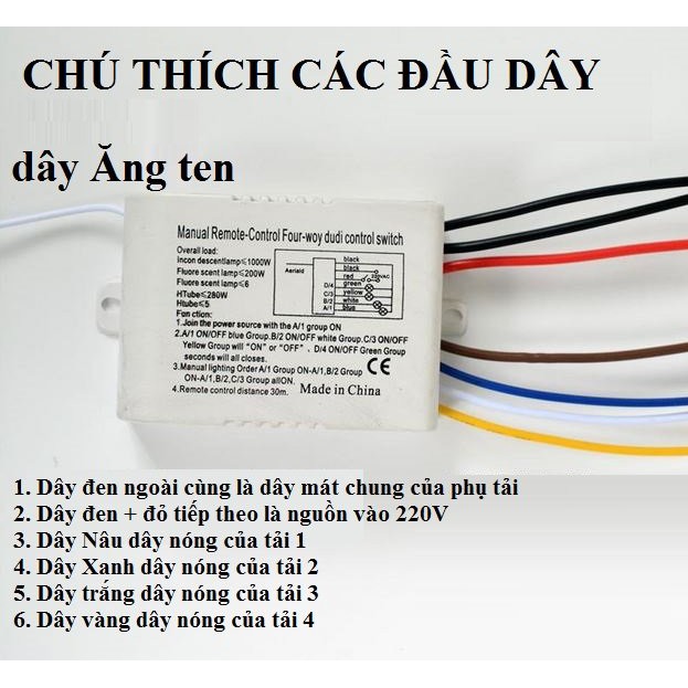 Bộ công tắc điều khiển từ xa 4 cổng 2 điều khiển LS-Electric khoảng cách 30M sóng RF 315 xuyên tường rf 4 cổng