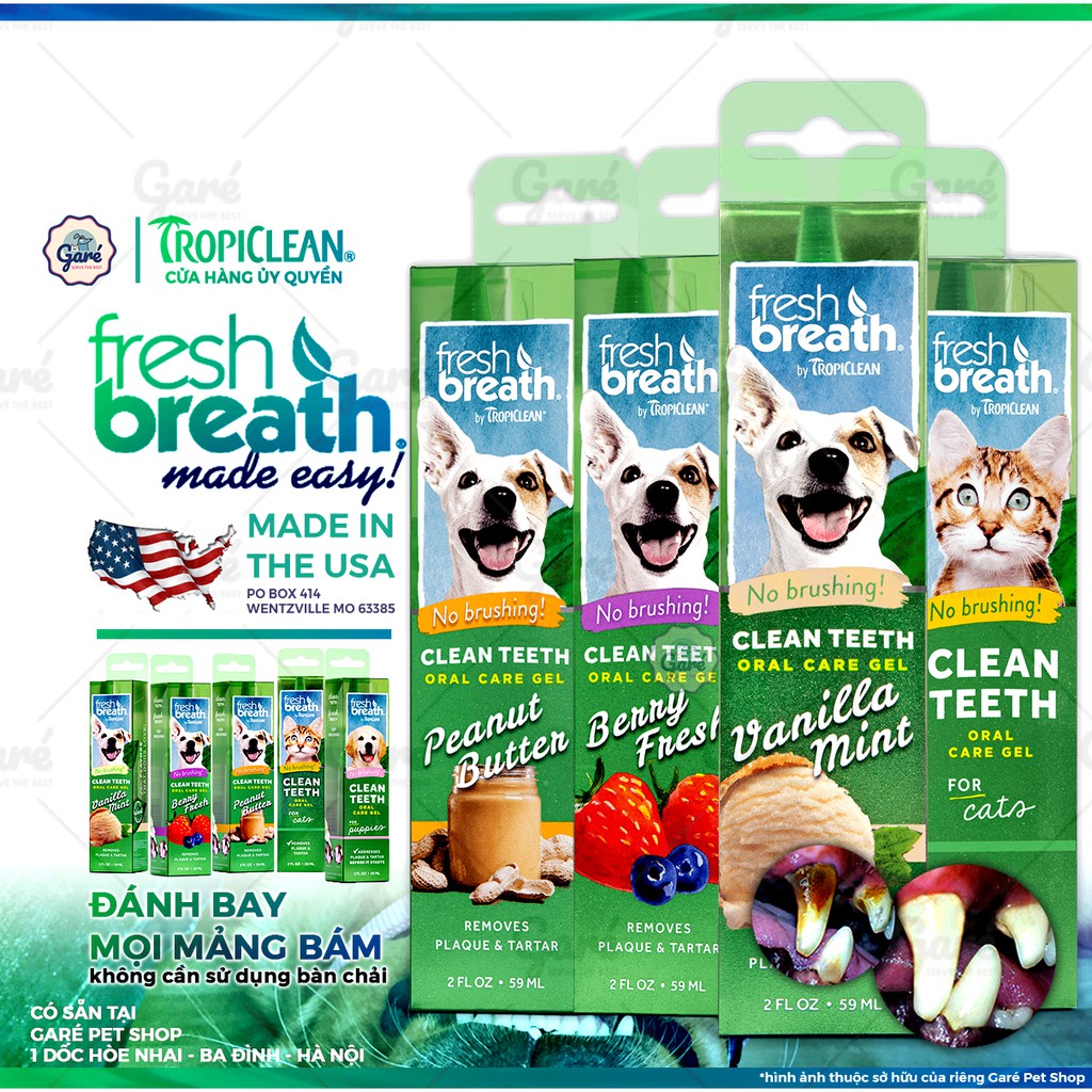 Gel vệ sinh răng miệng đánh bay mảng bám cao răng và hôi miệng cho Chó -TropiClean Fresh Breath Clean Teeth Berry Fresh