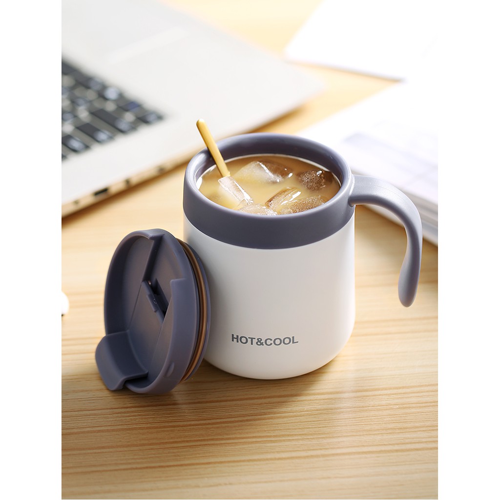 Cốc Giữ Nhiệt Cà Phê Có Tay Cầm HOT&COOL Thích Hợp Đựng Cafe Mang Về, Ly Giữ Nhiệt Văn Phòng Inox 304 Cao Cấp