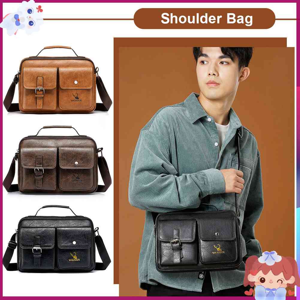 ✿Mars144✿Túi Xách Da PU Nhiều Ngăn Phong Cách Vintage Cho Nam✿