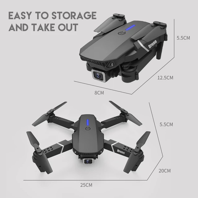 Flycam E88 Pro Drone 4K HD Camera Kép Có Định Vị 1080P WiFi Pin Khỏe Bay Xa 200M Máy bay mini giá rẻ