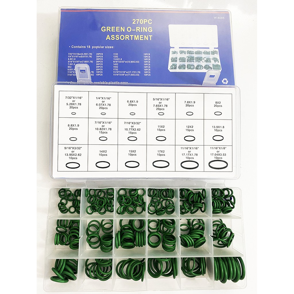 Hộp Ron, gioăng, doang, phom, pon cao su 270 chiếc, 18 kích cỡ,