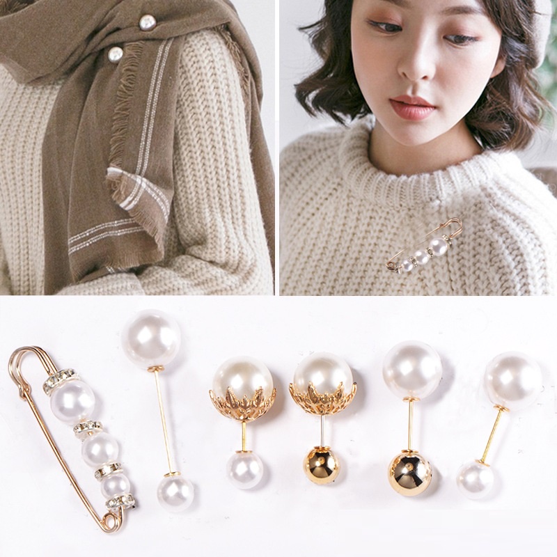 Set 6 ghim cài lưng quần QIHE JEWELRY đính ngọc trai giả làm quà tặng cho bạn gái