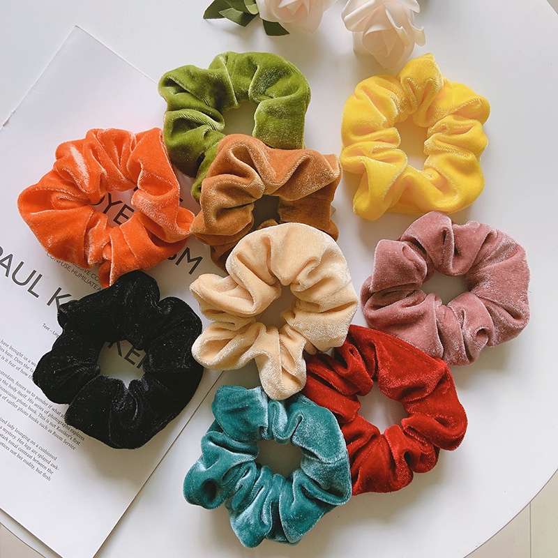 Dây Buộc Tóc Cao Su Co Giãn Bọc Vải Nhung San Hô Họa Tiết Hoa Màu Xanh Dương Thời Trang Hàn Quốc Thanh Lịch Cho Nữ
