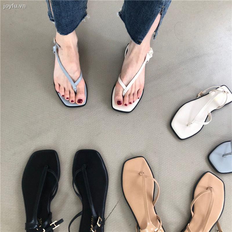 Sandals female summer flat bottom 2021 new net celebrity ins wild French simple fashion solid color flip-flop beach shoes