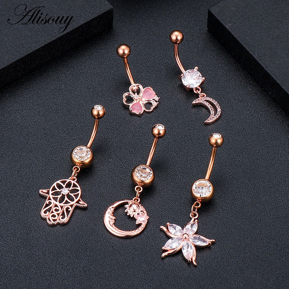 Alisouy 1 Khuyên Rốn Hình Cánh Bướm Mặt Trăng / Trái Tim / Giọt Nước Bằng Thép Không Gỉ Đính Đá zircon Quyến Rũ Cho Nữ