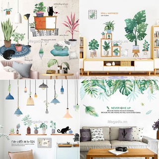 Decal dán tường lá xanh, decal cây chuối cây xanh dán tường