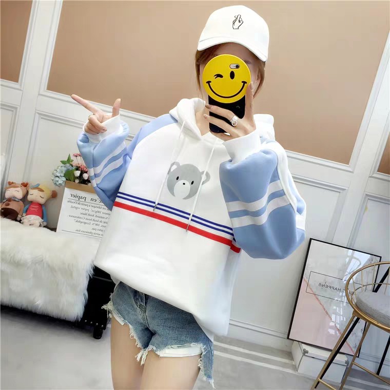 Áo Khoác Hoodie Nỉ Thời Trang Nữ 3 Sọc Mặt Gấu Cute❤️FREESHIP❤️ | BigBuy360 - bigbuy360.vn