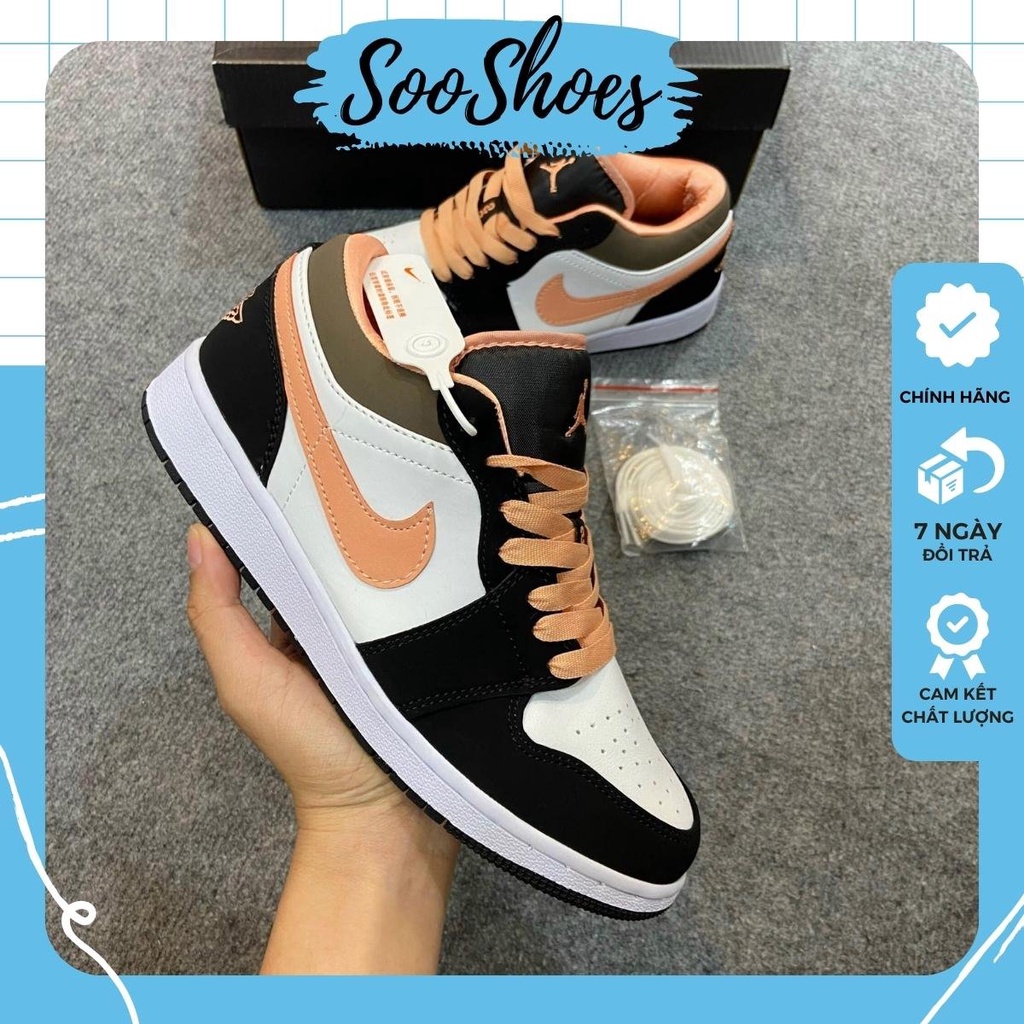 Giày Jordan cổ thấp Peach Mocha hồng đào nam nữ bản đẹp, Giày Jordan 1 low màu đen cam, Sneaker JD1 bóng rổ full box bil